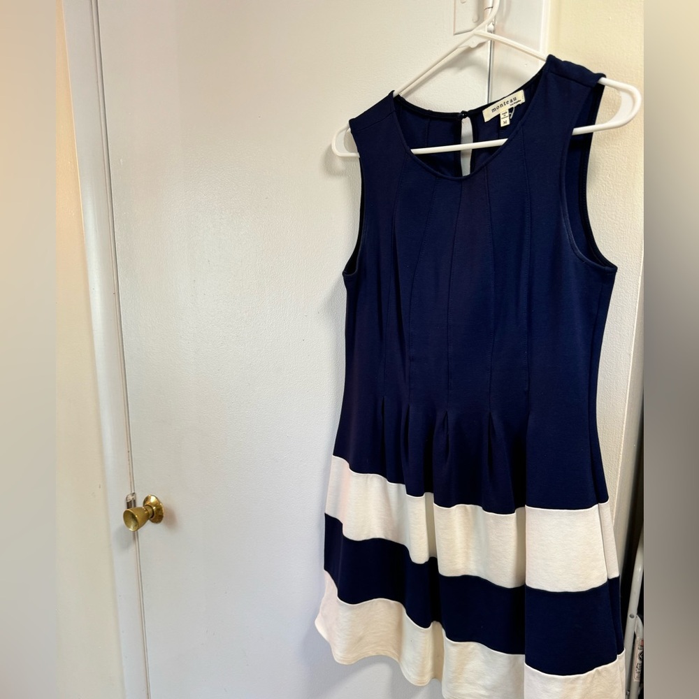 Max studio midi dress navy/white EUC